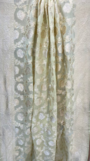 Pure Khaddi Georgette Dupatta - water zari - The Handlooms