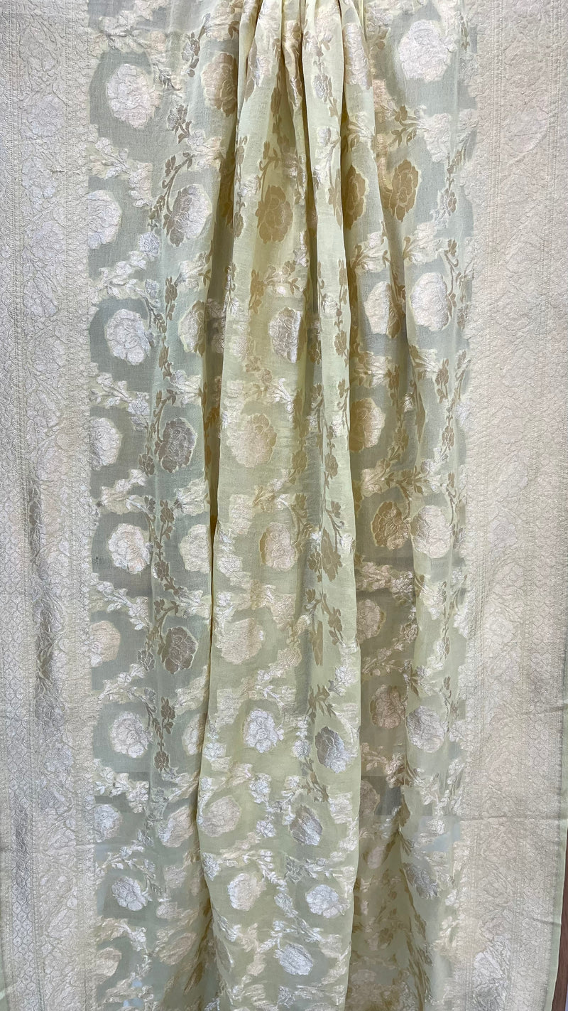 Pure Khaddi Georgette Dupatta - water zari - The Handlooms