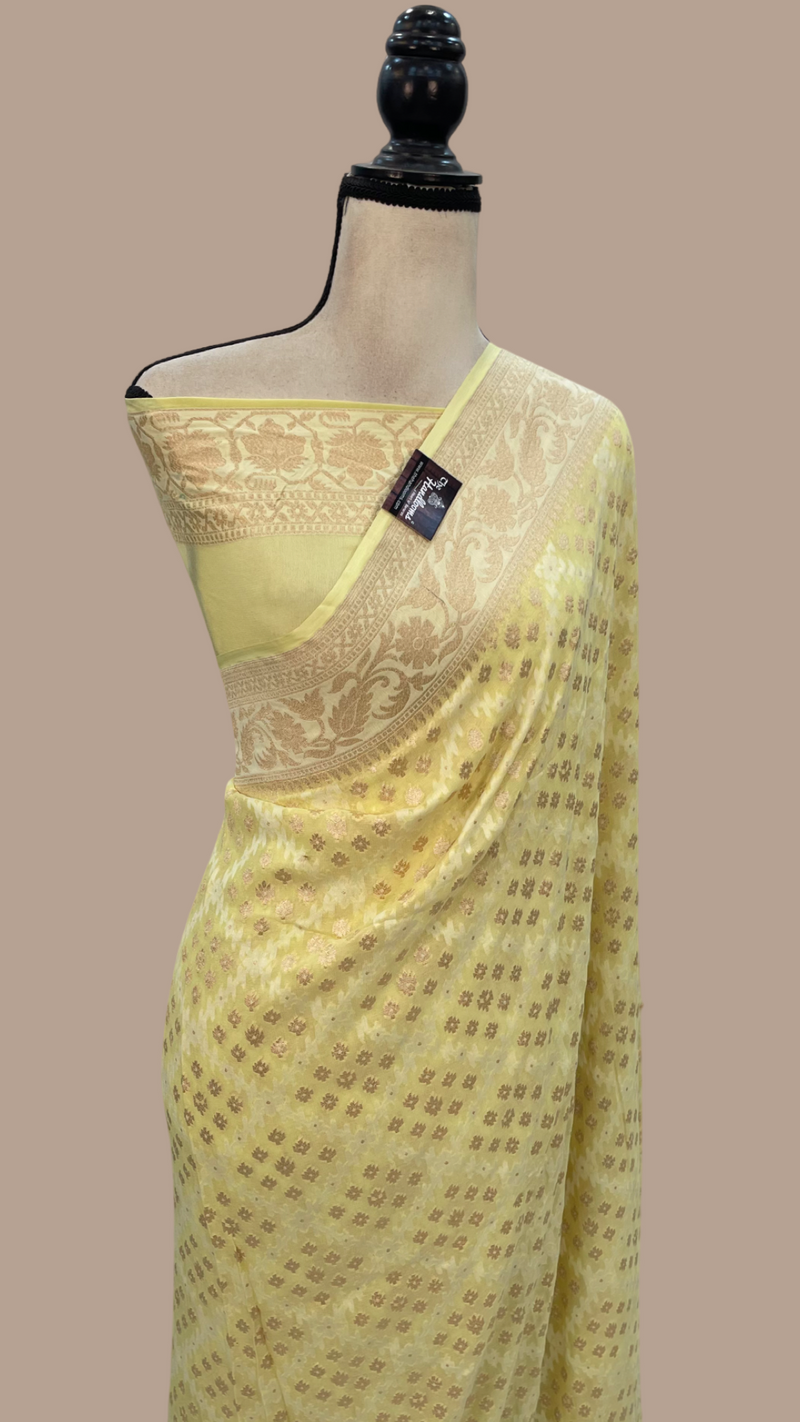 Pure Khaddi Georgette Handloom Banarasi Saree - All over sona roopa Jaal Work - The Handlooms