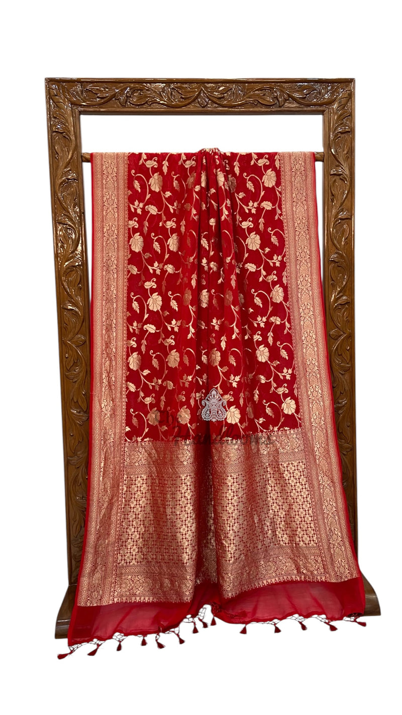 Pure Khaddi Georgette Handloom Banarasi Saree - Water Zari
