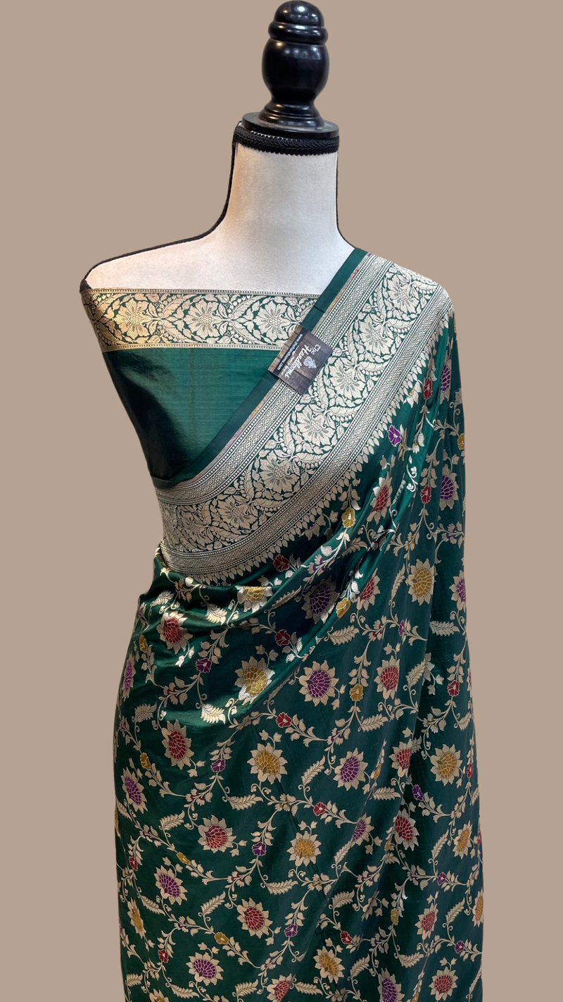 Pure Katan Silk Banarasi Handloom Saree - All over Jaal work with meenakari - The Handlooms