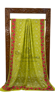 Pure Georgette Chikankari Handloom Banarasi Saree - The Handlooms