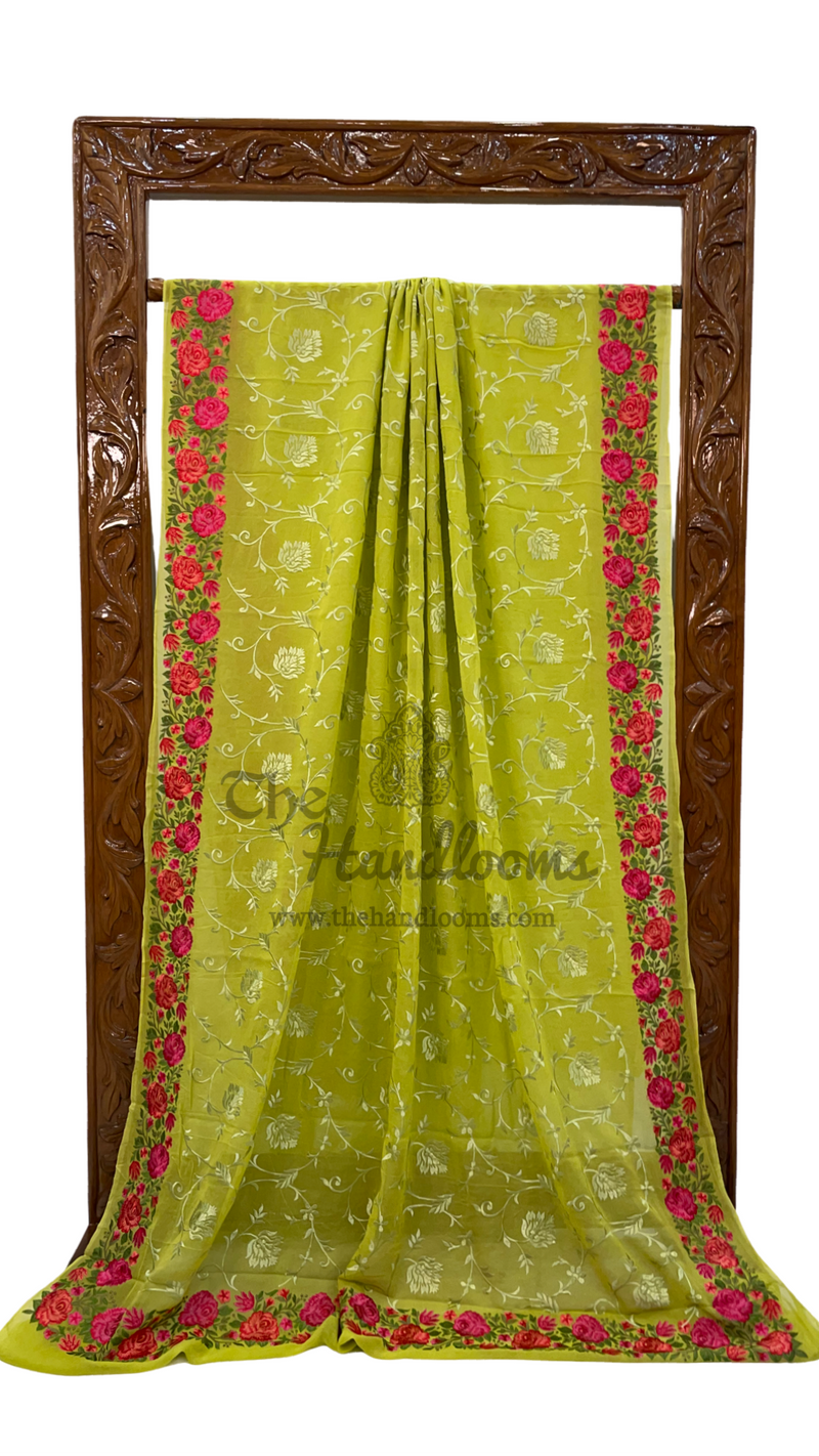 Pure Georgette Chikankari Handloom Banarasi Saree - The Handlooms