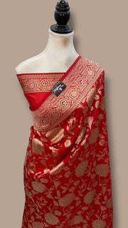 Pure Katan Silk Banarasi Handloom Saree - All Over Jaal Work With Meenakari - The Handlooms