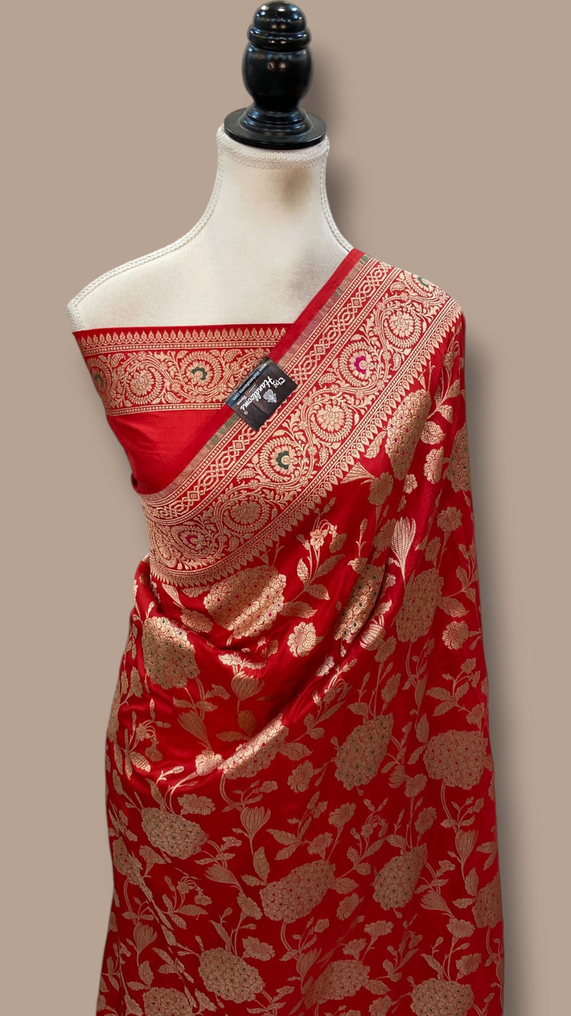Pure Katan Silk Banarasi Handloom Saree - All Over Jaal Work With Meenakari - The Handlooms