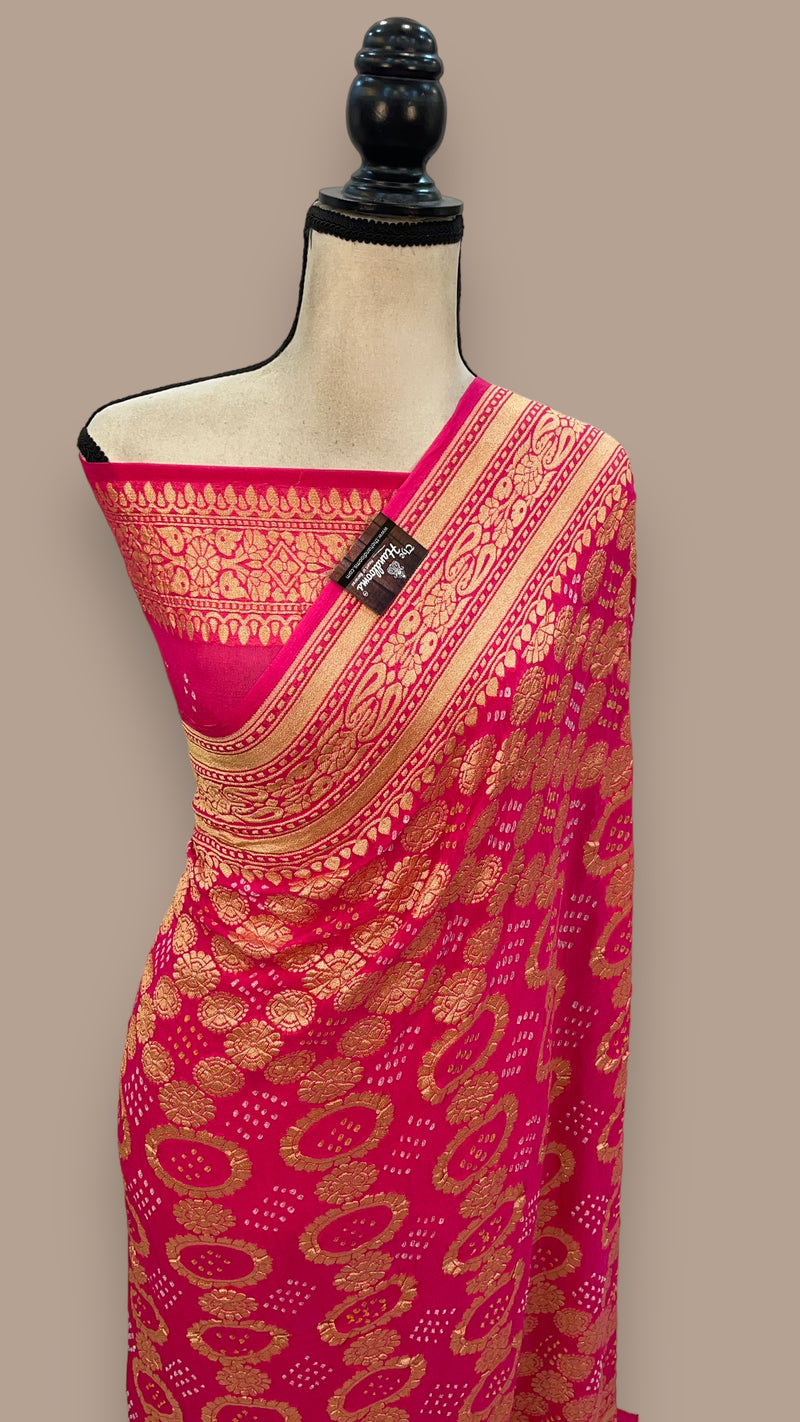 Pure Georgette Banarasi Bandhej Handloom Saree - The Handlooms