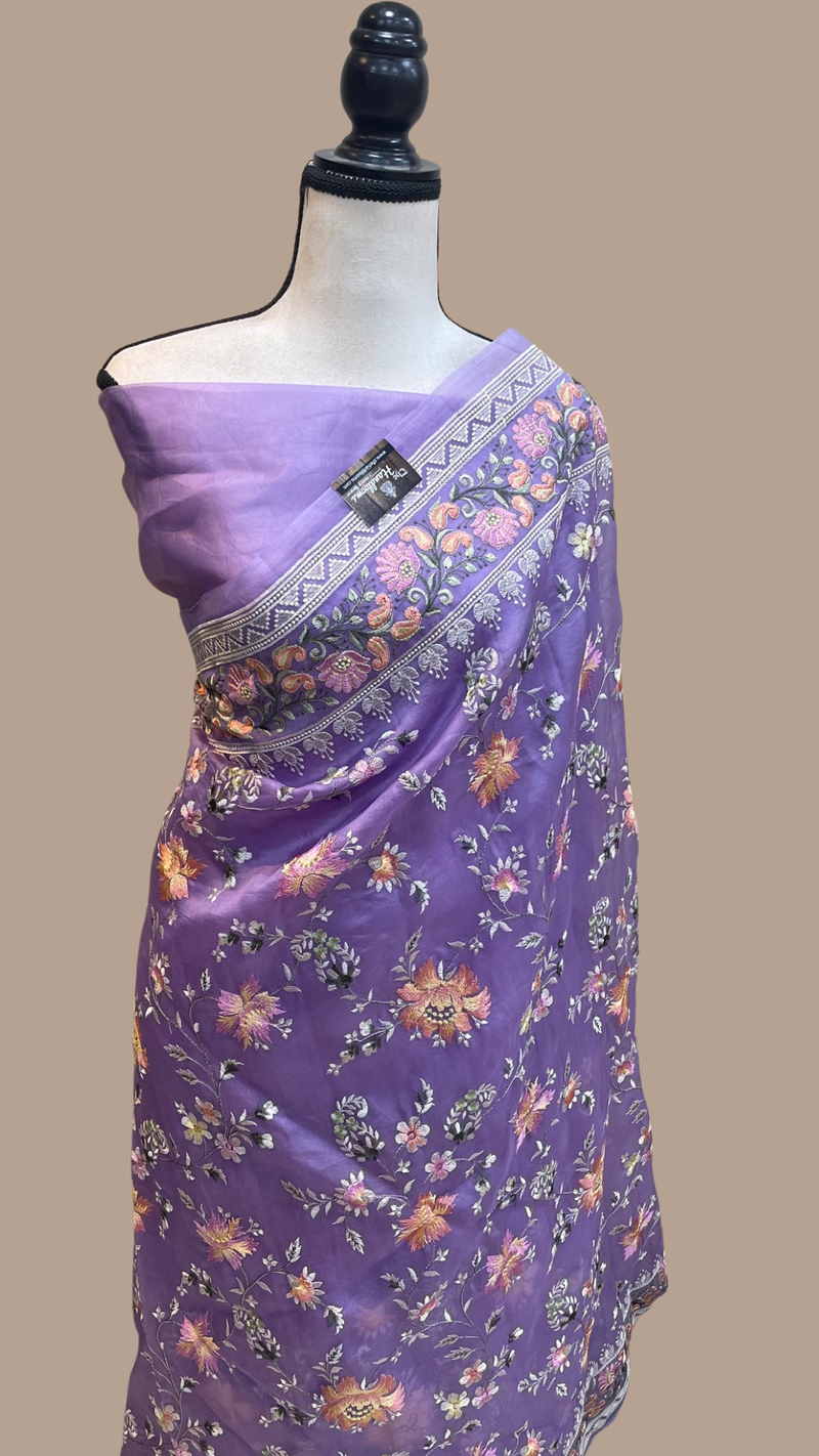 Pure Organza Chikankari Handloom Banarasi Saree - The Handlooms