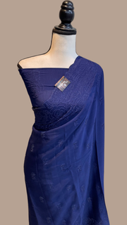 Pure Georgette Chikankari Handloom Banarasi Saree - The Handlooms