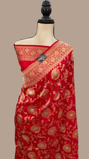 Pure Katan Silk Banarasi Handloom Saree - All over Sona Roopa Jaal work - The Handlooms