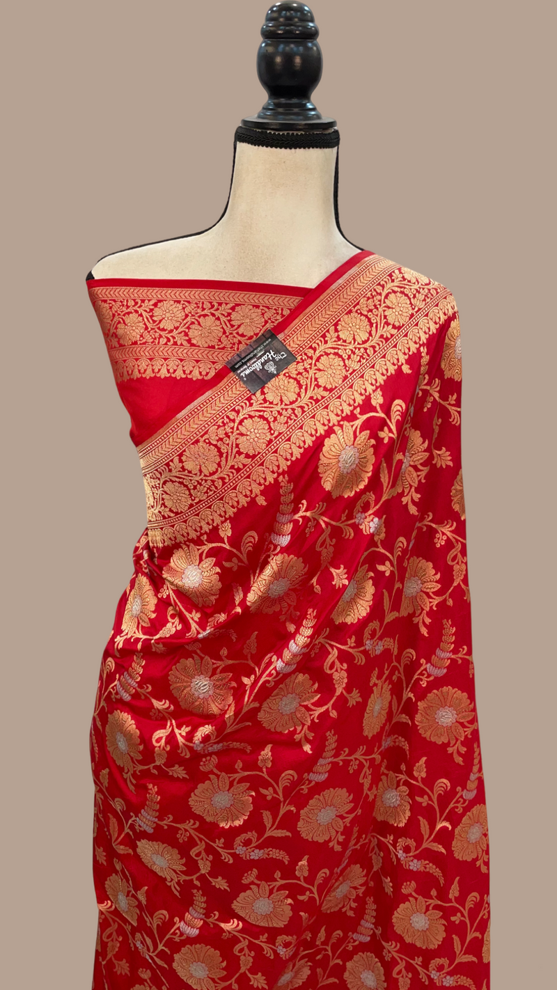 Pure Katan Silk Banarasi Handloom Saree - All over Sona Roopa Jaal work - The Handlooms