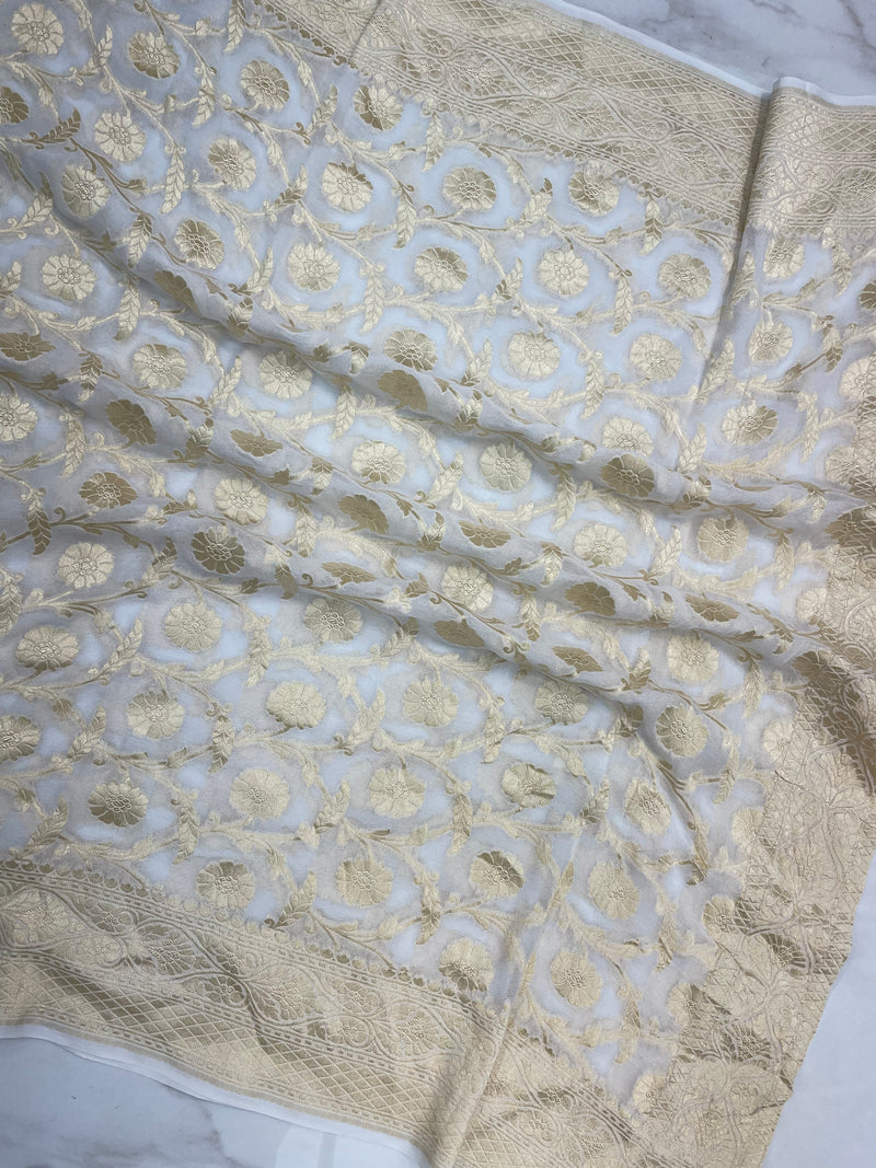 Pure Khaddi Georgette Dupatta - water zari - The Handlooms