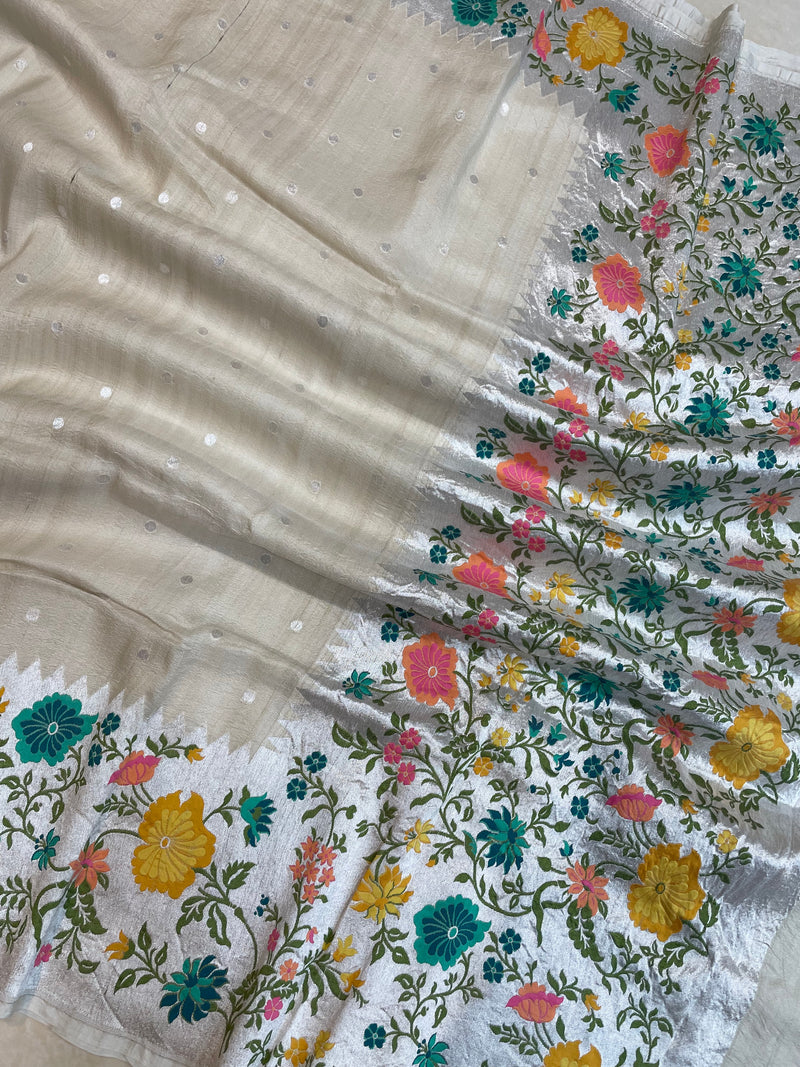 Tussar Georgette Handloom Banarasi Saree - Paithani Border - The Handlooms