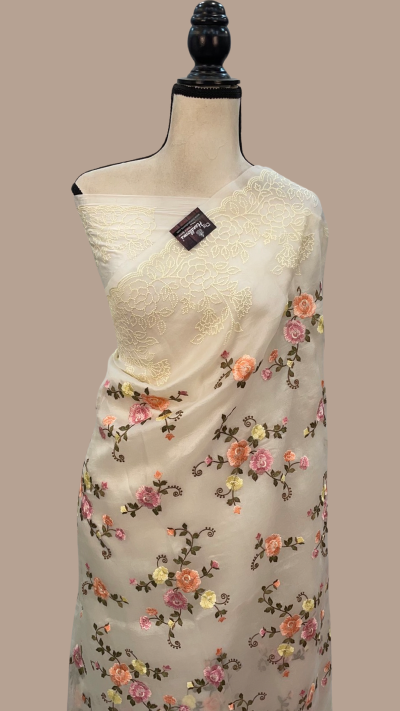 Organza Chikankari Handloom Banarasi Saree - The Handlooms