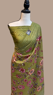 Pure Chanderi  Digital Print with Chikankari Handloom Banarasi Saree - The Handlooms