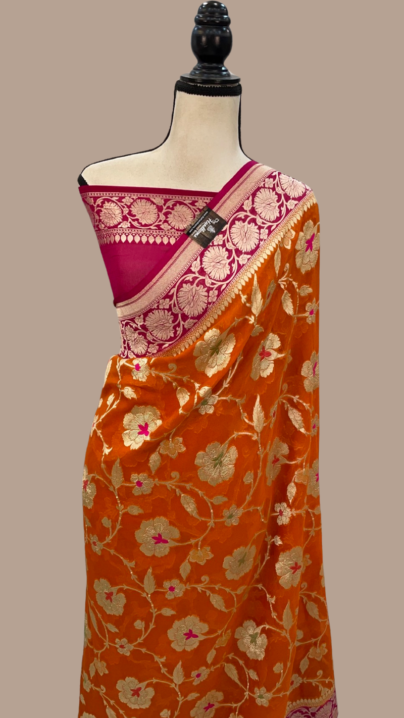 Khaddi Georgette Handloom Banarasi Saree - All over Jaal Work with meenakari - The Handlooms