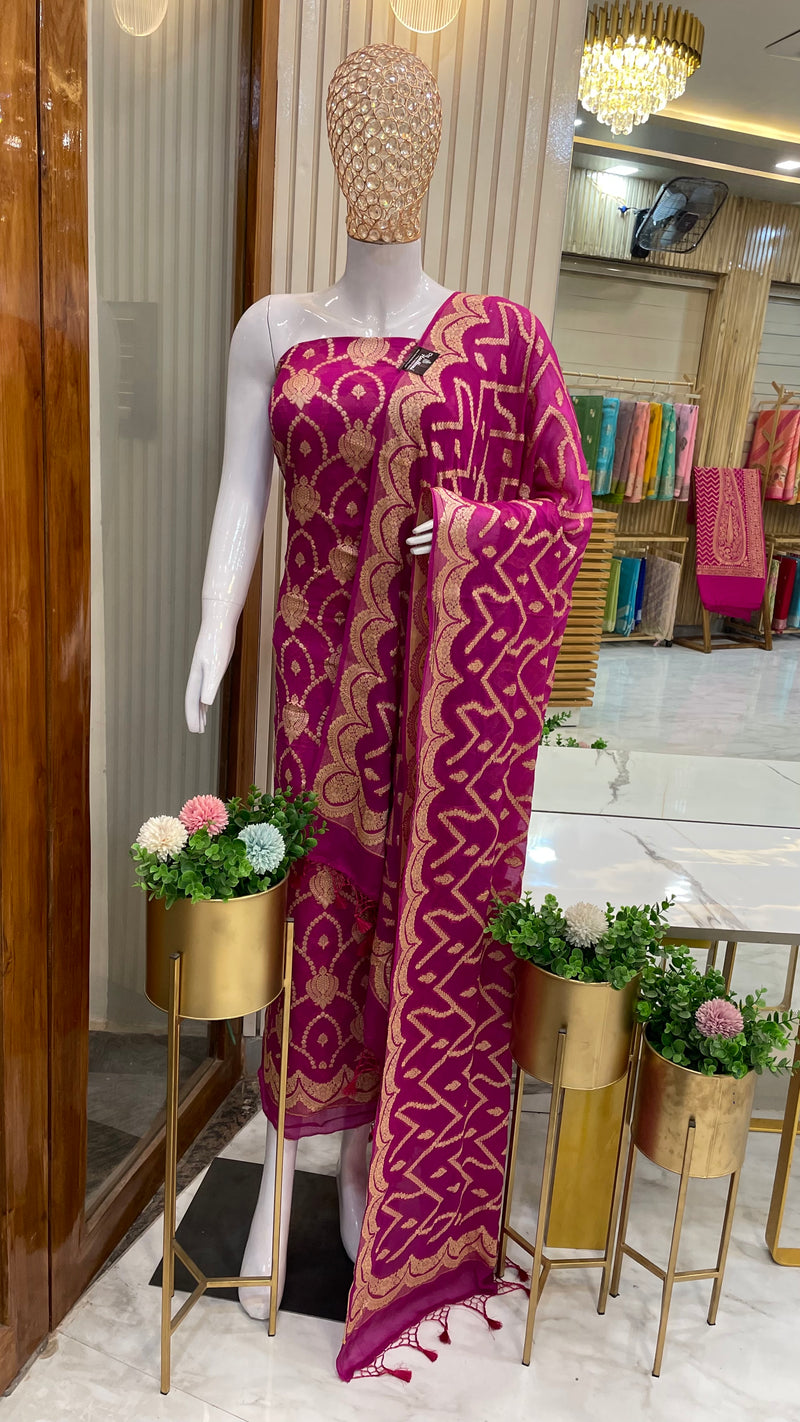 Pure Chiffon Khaddi Banarasi Dress material - The Handlooms