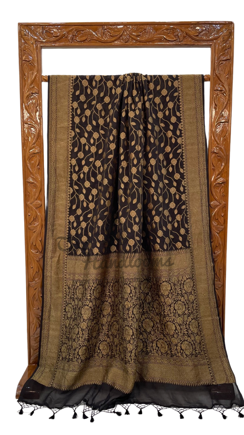 Khaddi Georgette Banarasi Saree -  Antique zari - The Handlooms