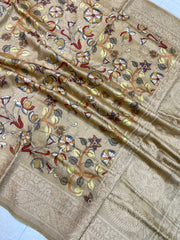 Pure Chanderi  Digital Print with Chikankari Handloom Banarasi Saree - The Handlooms