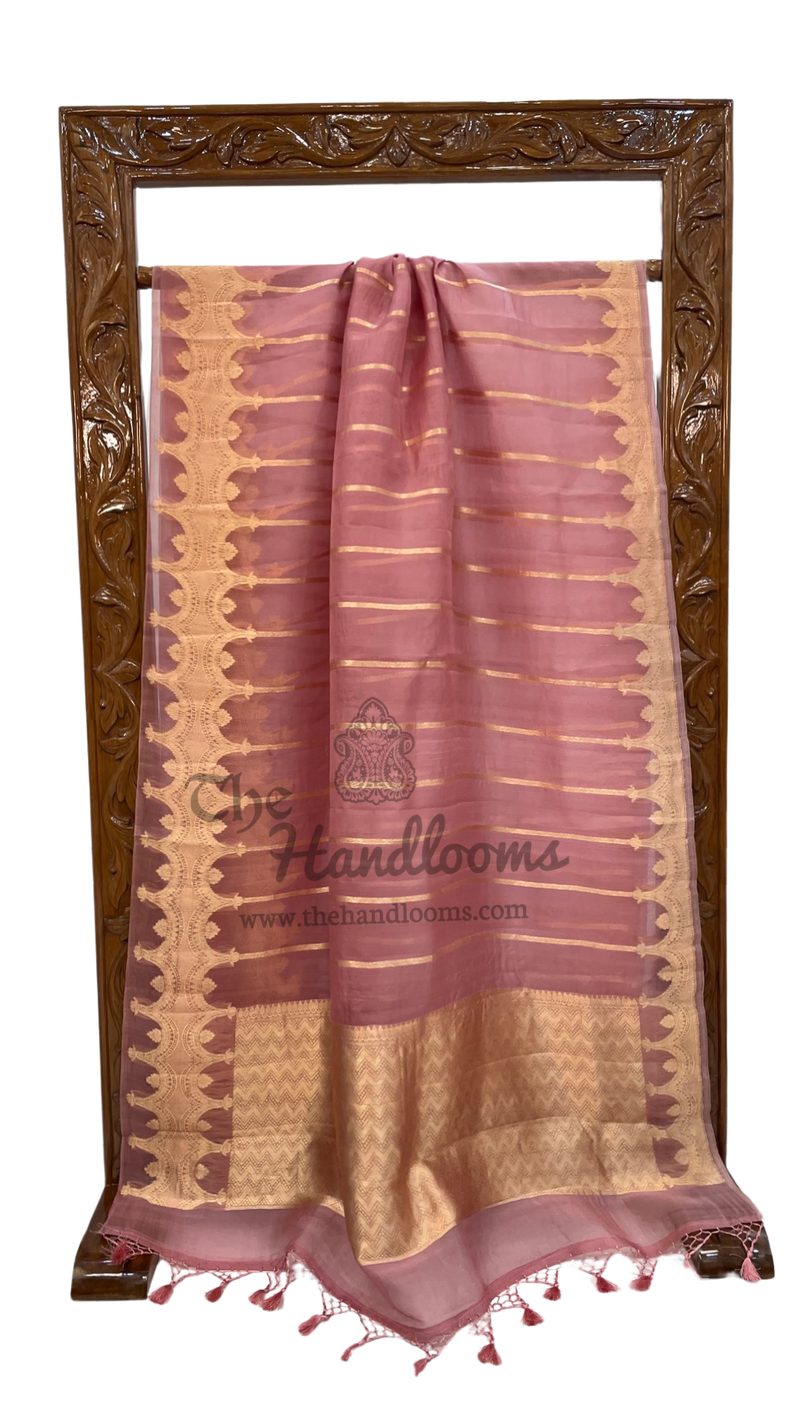 Onion Pink Pure Kora Handloom Banarasi Saree - The Handlooms