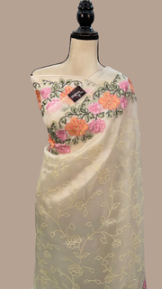 Pure Organza Chikankari Handloom Banarasi Saree - The Handlooms