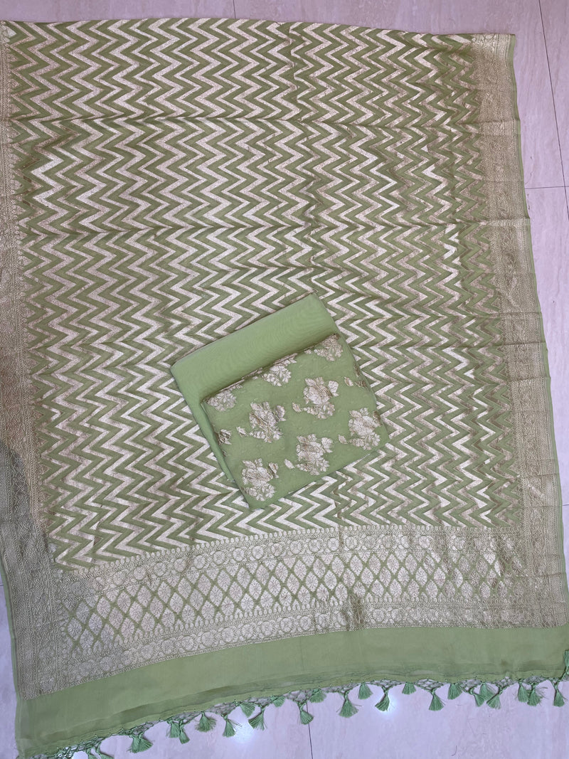 Pure Khaddi Georgette Banarasi Dress material - The Handlooms