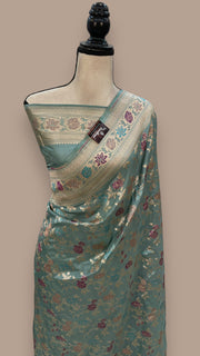 Pure Katan Silk Banarasi Handloom Saree - All over Jaal work with Meenakari - The Handlooms