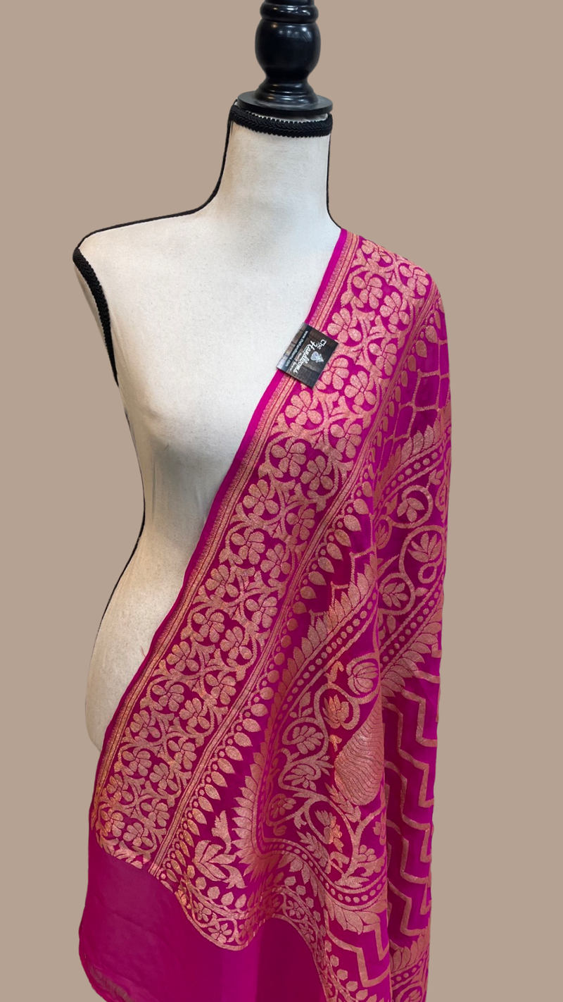 Pure Khaddi Georgette Dupatta - gold zari - The Handlooms