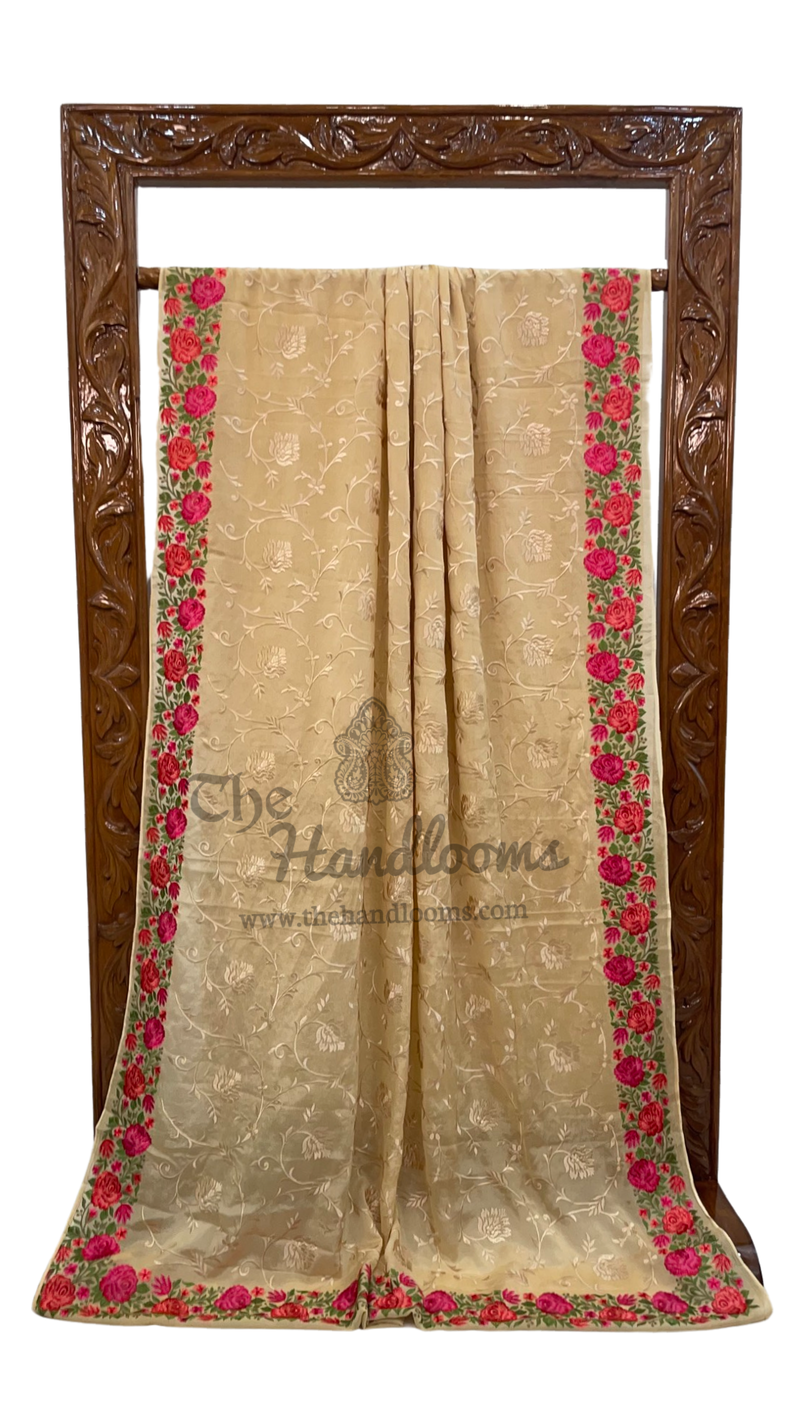 Pure Georgette Chikankari Handloom Banarasi Sare - The Handlooms