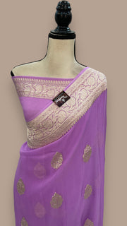 Lavender Pure Georgette Handloom Banarasi Saree - The Handlooms