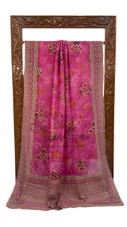 Pure Georgette Digital Print with Chikankari Handloom Banarasi Saree - The Handlooms