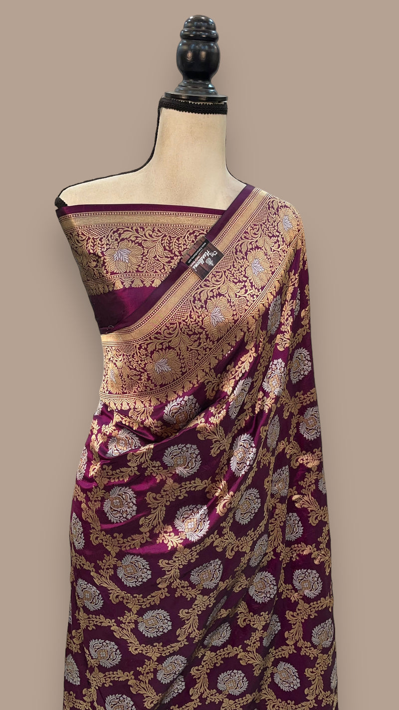 Pure Katan Silk Banarasi Handloom Saree - All over Sona Roopa Jaal work - The Handlooms