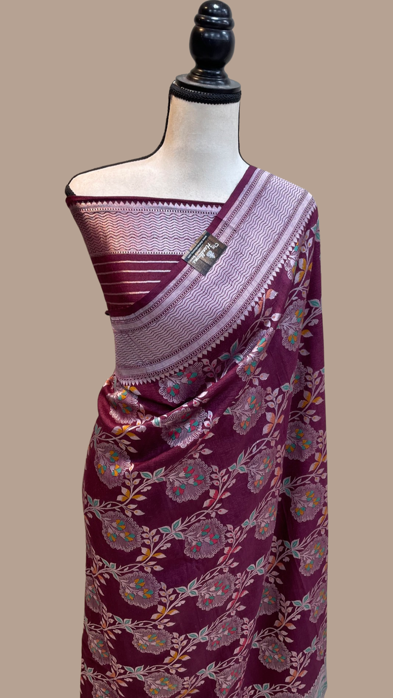 Tussar Georgette Handloom Banarasi Saree - All over Jaal work with meenakari - The Handlooms