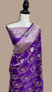 Pure Katan Silk Banarasi Handloom Saree - All over Sona Roopa Jaal work - The Handlooms