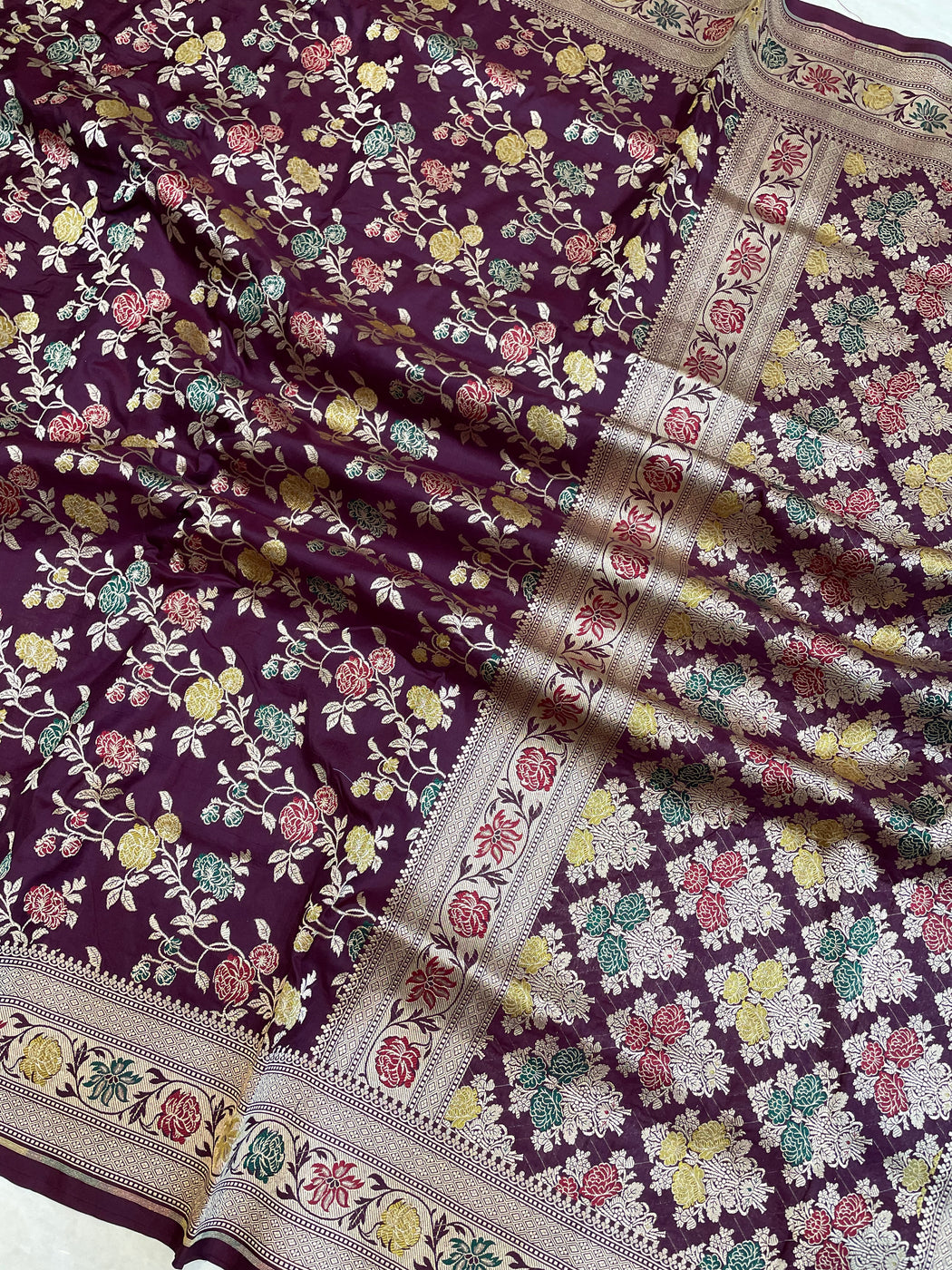 Magenta Pure Katan Silk Banarasi Handloom Saree - All over Jaal work with Meenakari main image 1