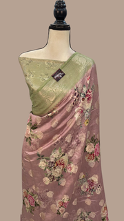 Pure Chiniya Silk Digital Print Handloom Banarasi Saree - The Handlooms
