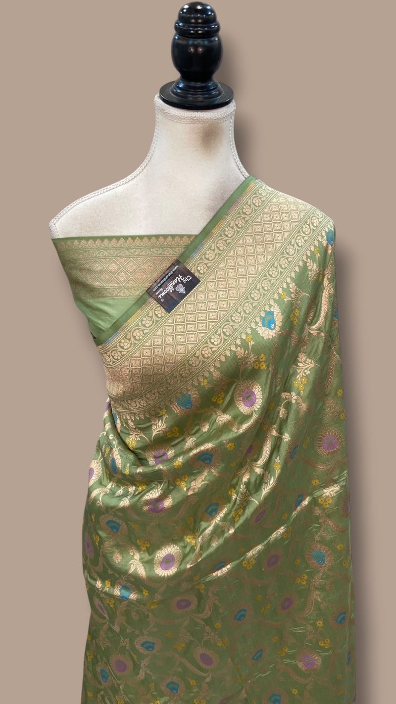 Pure Katan Silk Banarasi Handloom Saree - All Over Jaal Work With Meenakari