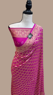 Pure Georgette Banarasi Bandhej Handloom Saree - The Handlooms