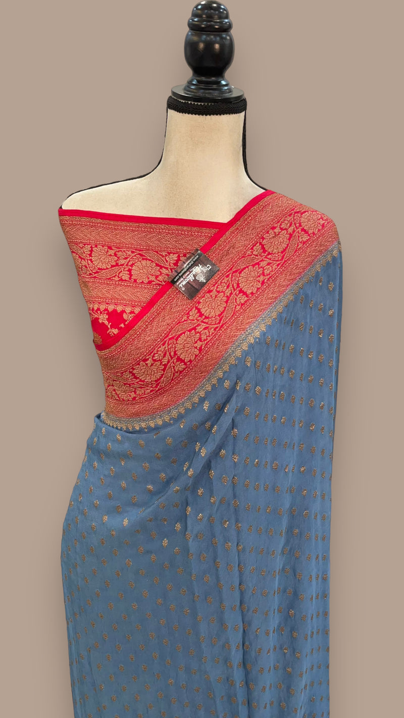 Khaddi Crepe Georgette Banarasi Saree -  Antique zari - The Handlooms