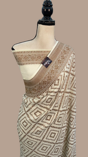Pure Khaddi Crepe Georgette Banarasi Saree -  Antique zari - The Handlooms