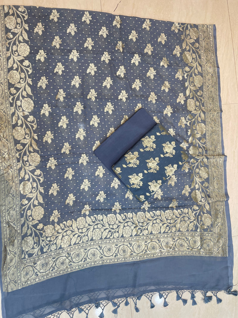 Pure Khaddi Georgette Banarasi Dress material - The Handlooms