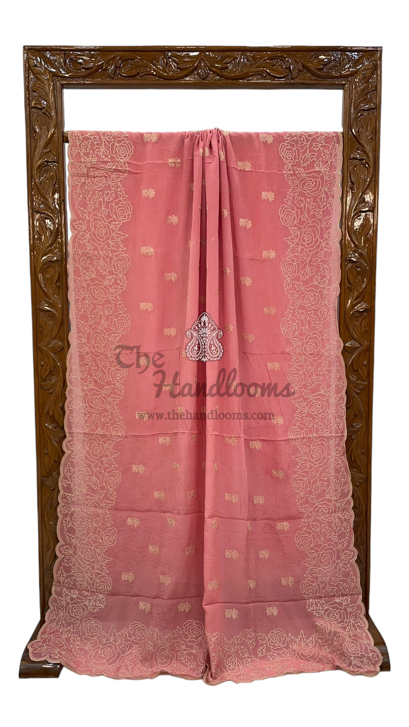 Pure Georgette Chikankari Handloom Banarasi Saree - The Handlooms
