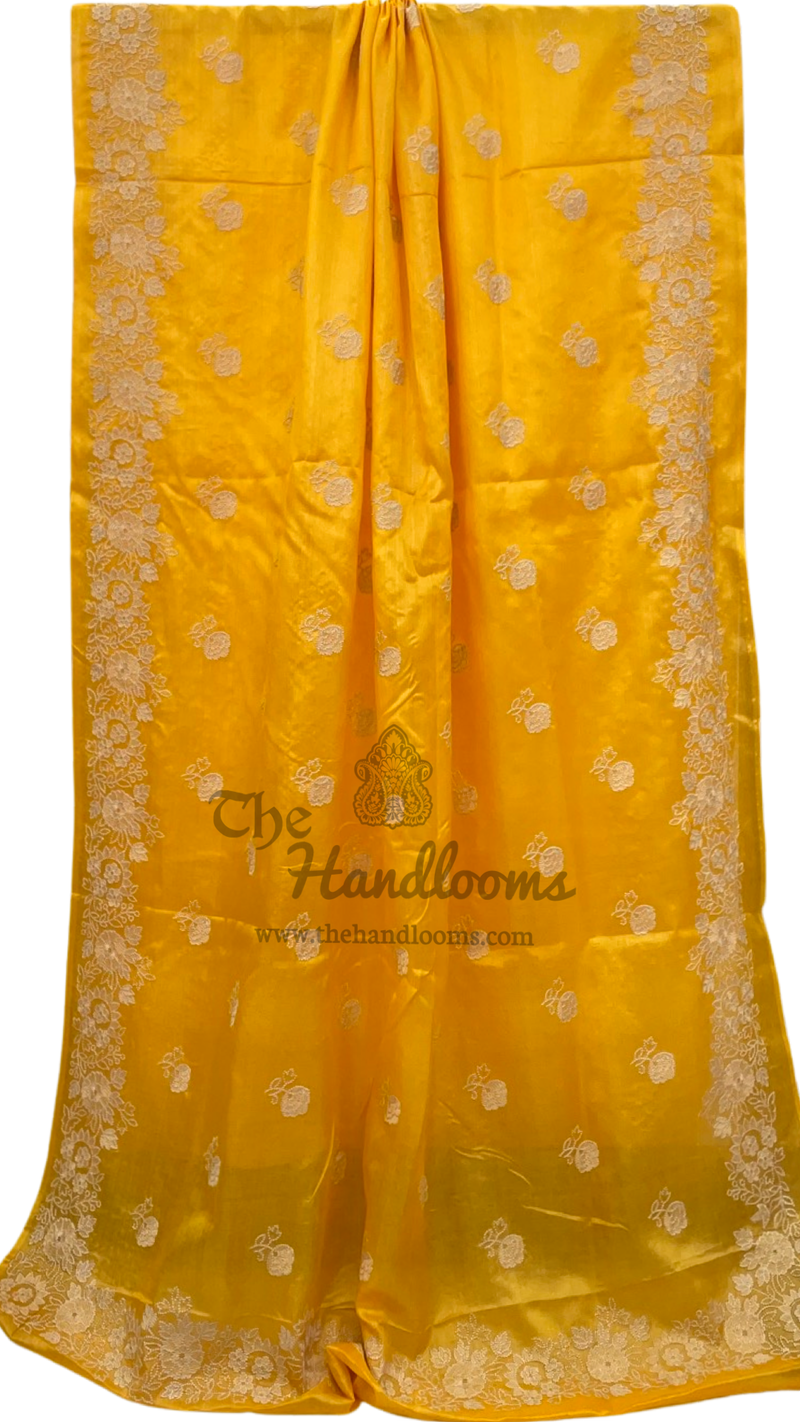 Tussar Silk Handloom Banarasi Saree With Chikankari - The Handlooms