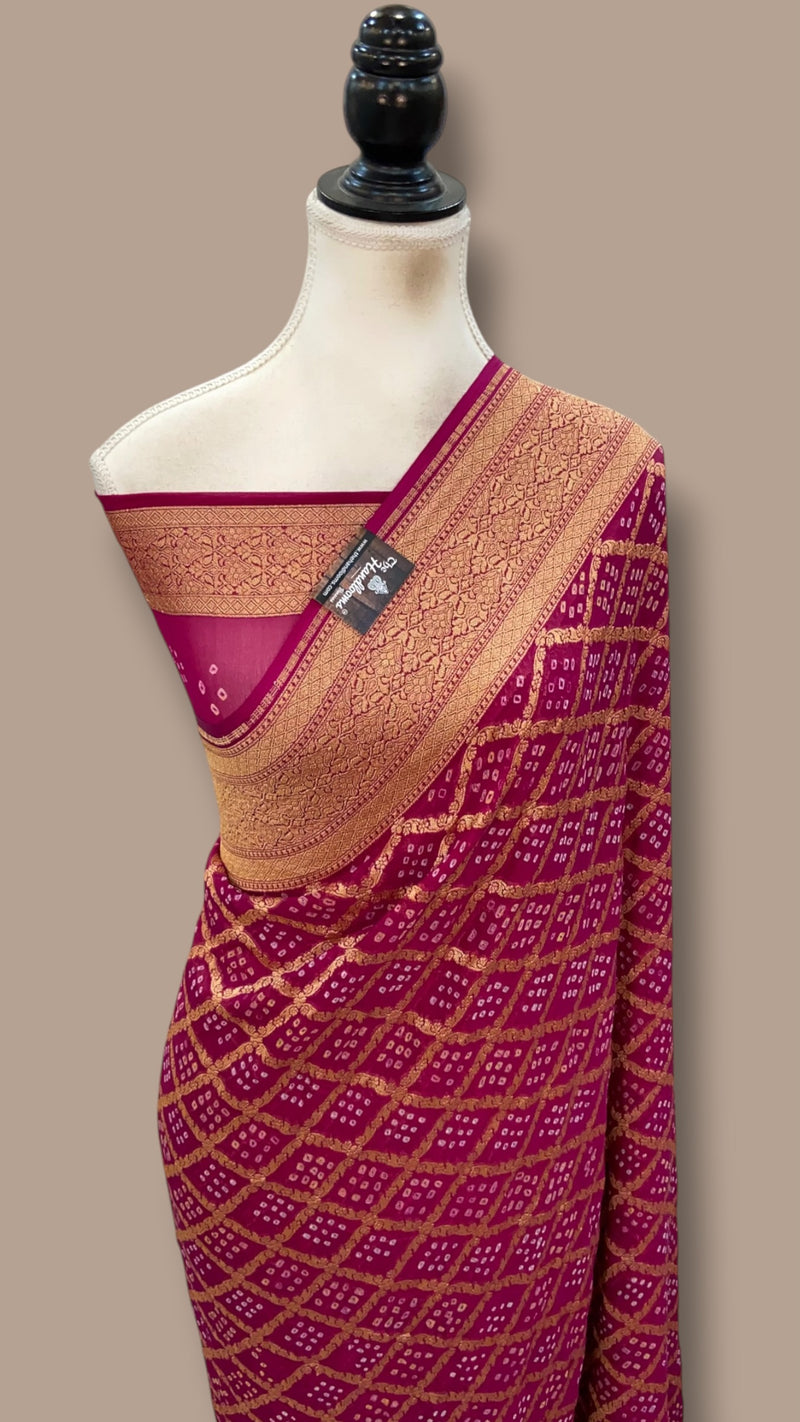 Pure Georgette Banarasi Bandhej Handloom Saree
