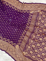 Purple Pure Georgette Banarasi Bandhej Handloom Saree - The Handlooms