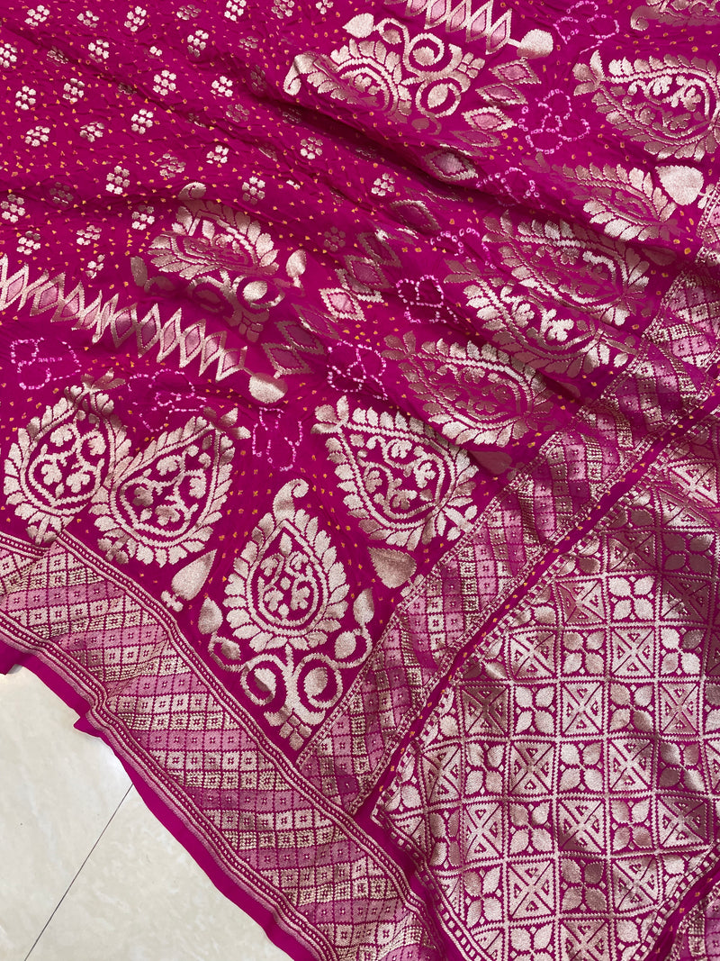 Pure Georgette Banarasi Bandhej Handloom Dupattta - The Handlooms