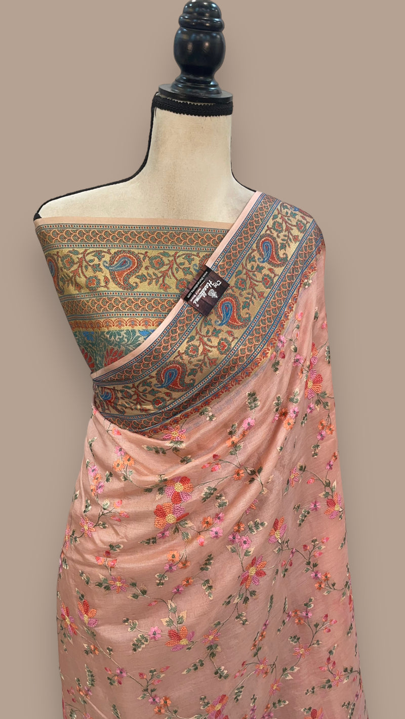 Tussar Silk Handloom Banarasi Saree With Chikankari - The Handlooms