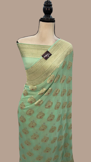 Khaddi Georgette Handloom Banarasi Saree - All over Jaal Work with meenakari - The Handlooms