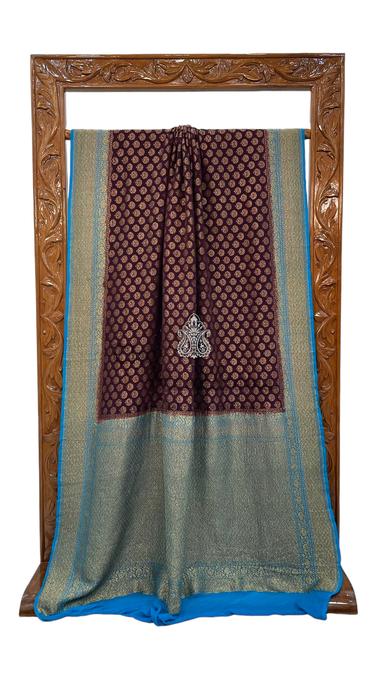 Khaddi Georgette Handloom Banarasi Saree -  Antique zari - The Handlooms