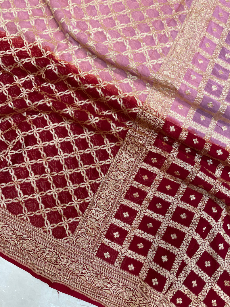 Dual Shade Khaddi Georgette Banarasi Saree -  Gold zari - The Handlooms