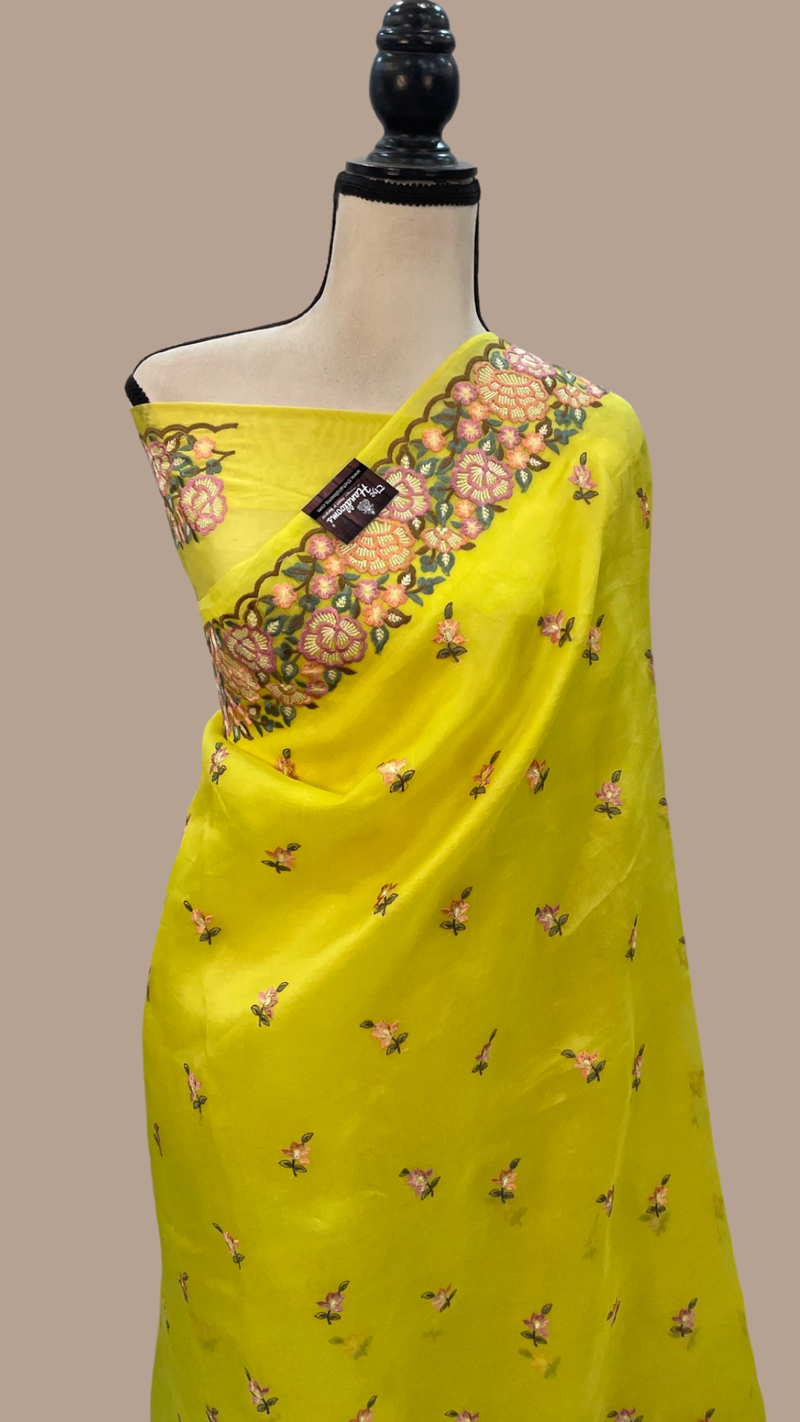 Pure Organza Chikankari Handloom Banarasi Saree - The Handlooms